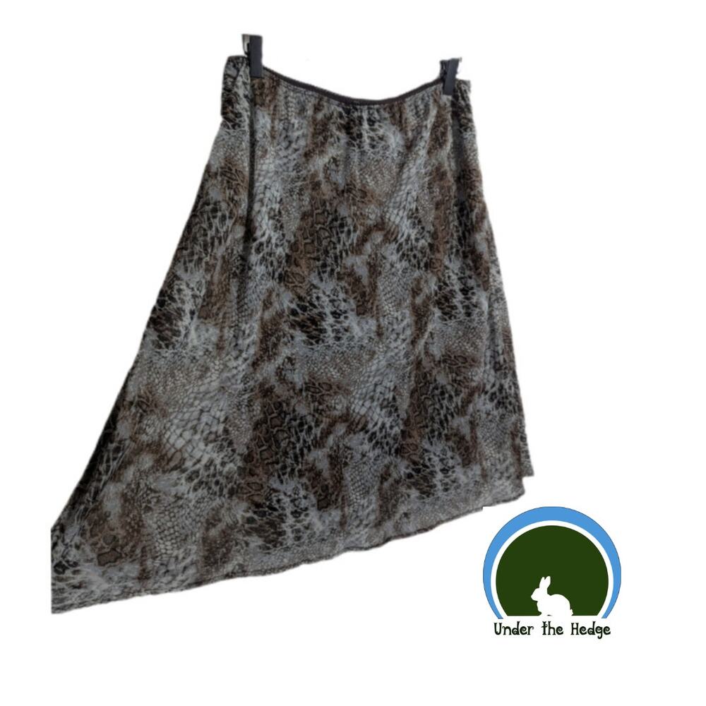 Vtg 90s Connected Gray Brown Snake Print Chiffon Skirt L/XL Grunge Whimsigoth E2